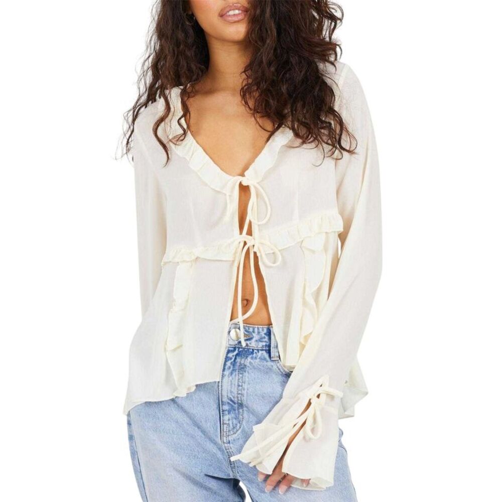Brave Soul Womens/Ladies Frill Long-Sleeved Top / Cream